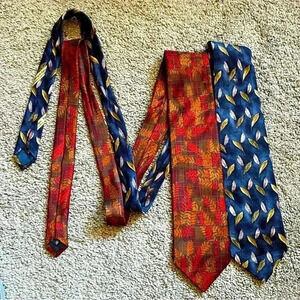 Lot of 2 Ermenegildo Zegna‎ fall leaves ties silk blue and brown